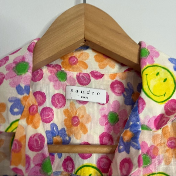 Sandro Smiley Floral button down top size medium - Picture 5 of 7